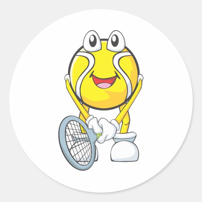 Happy Tennis Ball Classic Round Sticker (Front)
