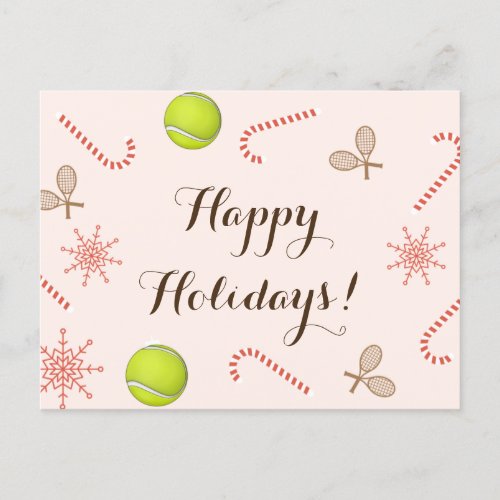 Happy Tennis Holidays Ball Racket Candy Cane Snow  Postcard