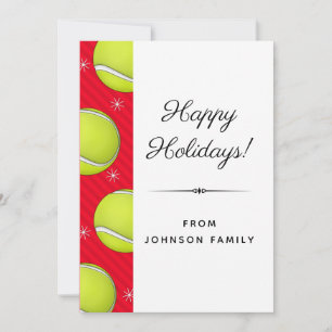 Happy Tennis Holidays Red Striped Snowflake Sports Holiday Card