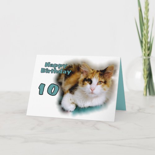 Happy Tenth Birthday Calico Cat Card