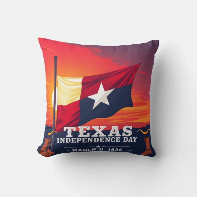 Happy Texas Independence Day 1836 Art Throw Pillow (Front)