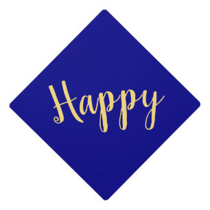 HAPPY Text Colorful Elegant Royal Blue Background Graduation Cap Topper