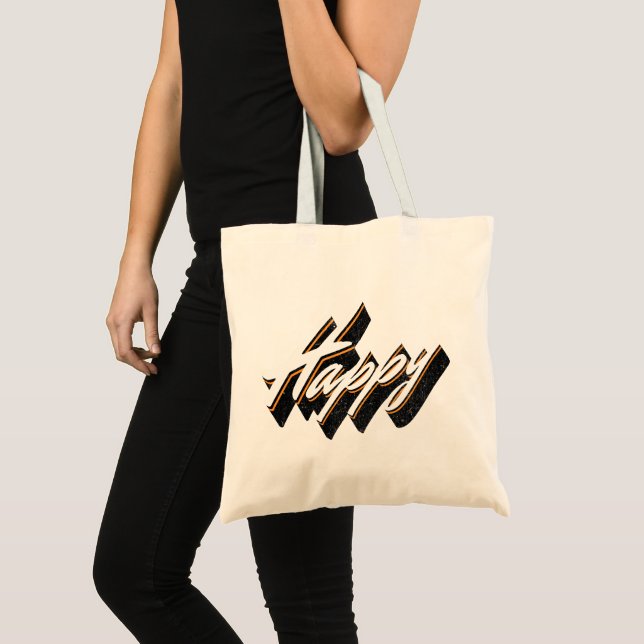 Happy text design tote bag (Front (Product))