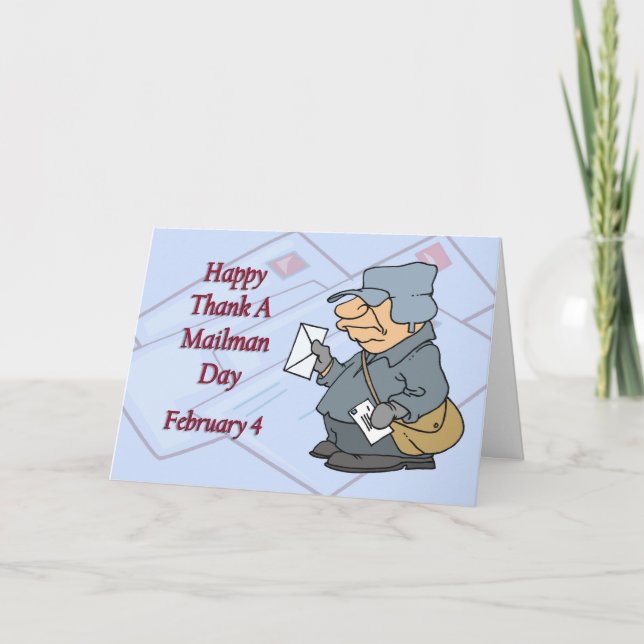 Happy Thank a Mailman Day February 4 Thank You Card (Front)