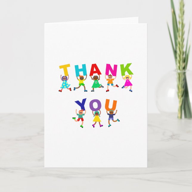 Happy Thank You Cute Cartoon Diverse Kids Text Card (Front)