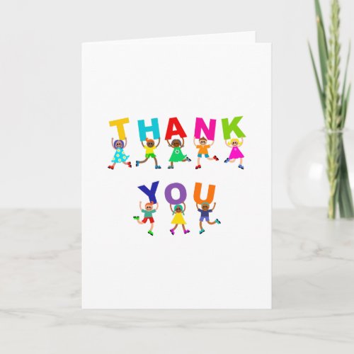 Happy Thank You Cute Cartoon Diverse Kids Text Card