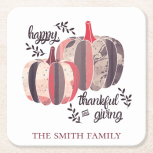 Happy, thankful and giving square paper coaster
