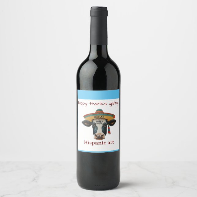 happy thanks giving hispanic Art Wine Label (Front)