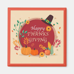 Happy Thanks  Giving Square Magnet