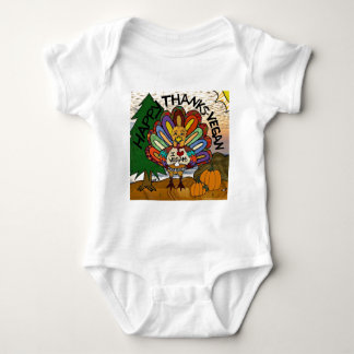 Happy Thanks Vegan Thanksgiving Turkey Baby Bodysuit