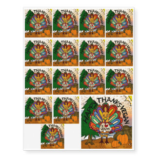 Happy Thanks Vegan Thanksgiving Turkey Temporary Tattoos