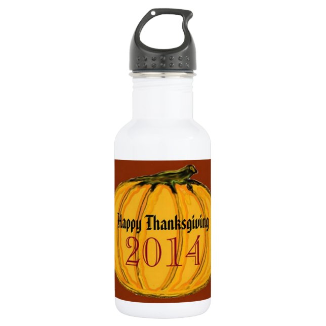 HAPPY THANKSGIVING 2014b green white jGibney The M Water Bottle (Front)