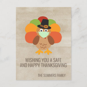 Happy Thanksgiving 2020 Turkey with Face Mask Postcard