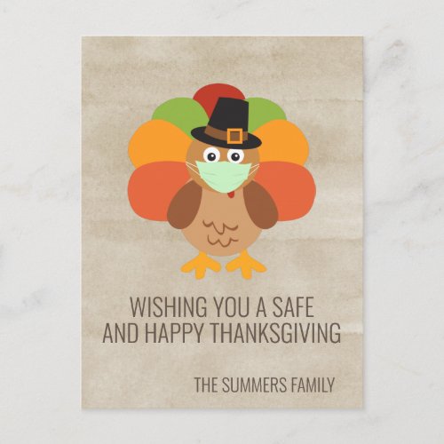 Happy Thanksgiving 2020 Turkey with Face Mask Postcard