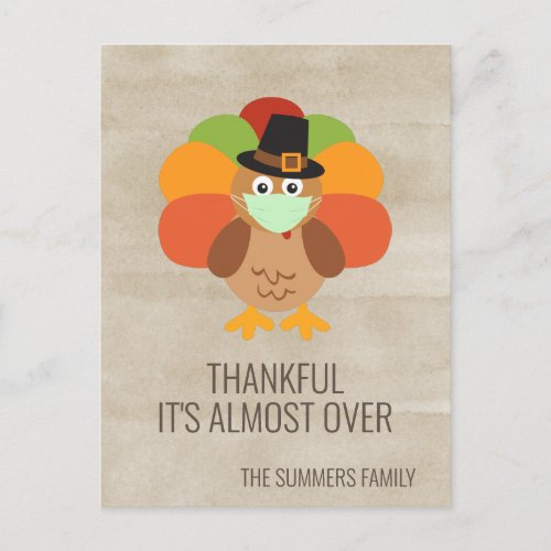 Happy Thanksgiving 2021 Turkey with Face Mask  Postcard