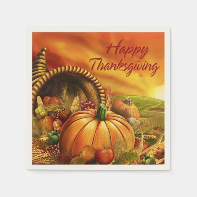 Happy Thanksgiving 2 Image Options Napkins (Front)