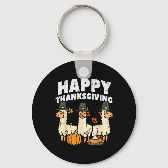 Happy Thanksgiving 3 Llama Fall Autumn Alpaca Men  Keychain (Front)