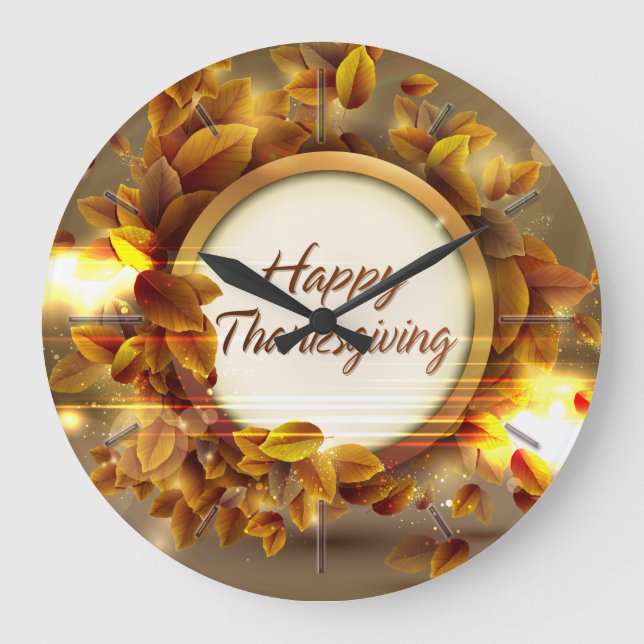 Happy Thanksgiving 3 Wall Clocks & Numeral Options (Front)