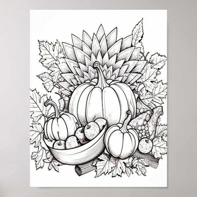 Happy Thanksgiving Adult Coloring Poster (Front)