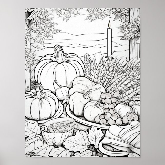 Happy Thanksgiving Adult Coloring Poster (Front)