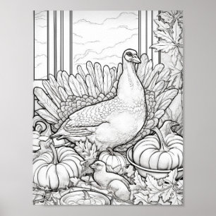 Happy Thanksgiving Adult Coloring Poster