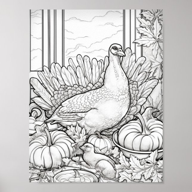 Happy Thanksgiving Adult Coloring Poster (Front)