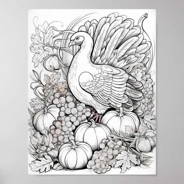 Happy Thanksgiving Adult Coloring Poster (Front)