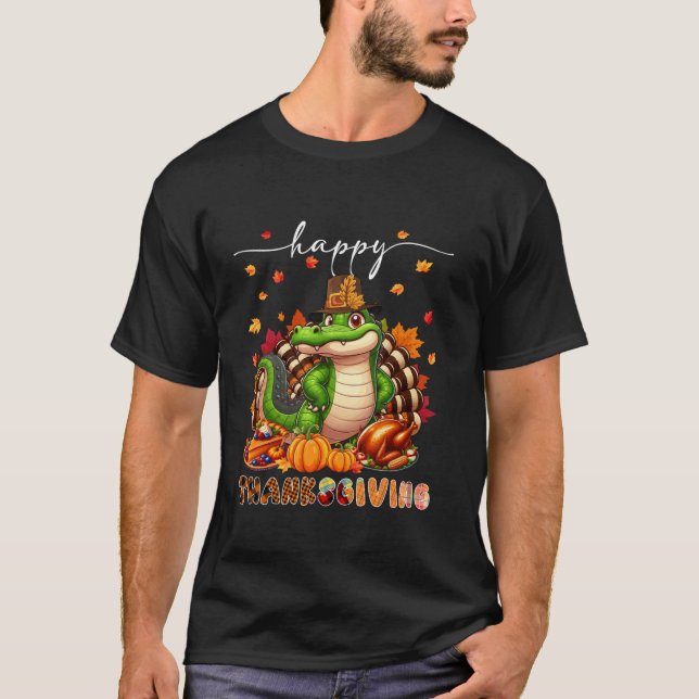 Happy Thanksgiving Alligator Costume Turkey Fall L T-Shirt (Front)