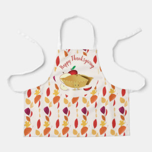 Happy Thanksgiving Apple Pie Autumn Leaves Cartoon Apron