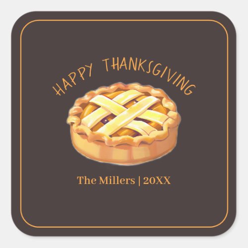 Happy Thanksgiving Apple Pie Personalized  Square Sticker