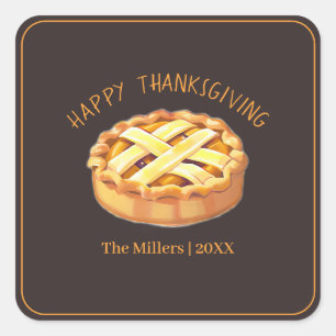 Happy Thanksgiving Apple Pie Personalized Square Sticker
