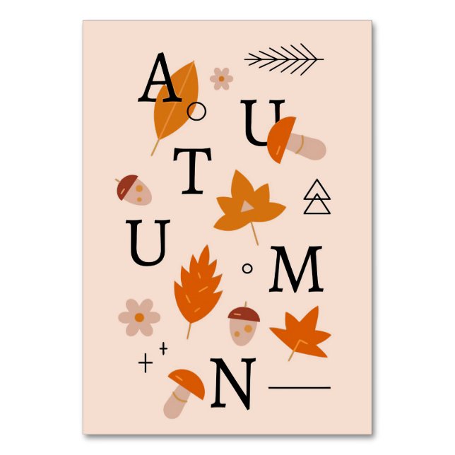 Happy Thanksgiving Autumn Alphabet Table Number (Front)