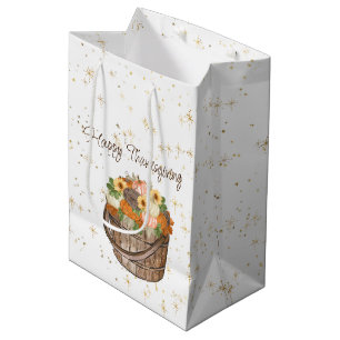 Happy Thanksgiving Autumn Barrel of Pumpkins Medium Gift Bag