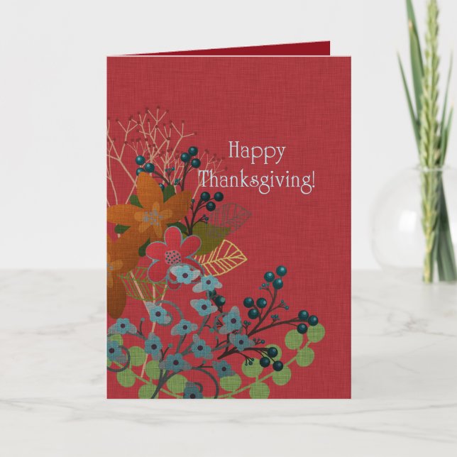 Happy Thanksgiving! Autumn Berry Branches Holiday Card (Front)