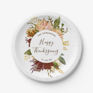 Happy Thanksgiving Autumn Bouquet Personalized Paper Plates