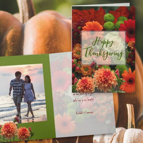 Happy Thanksgiving Autumn Bouquet Photo Holiday Card
