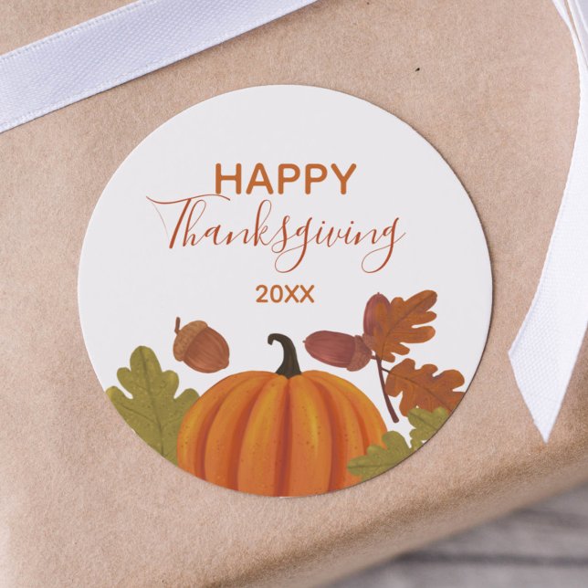 Happy Thanksgiving Autumn Colors  Classic Round Sticker (Creator Uploaded)