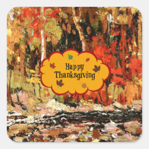 Happy Thanksgiving, autumn colors, Square Sticker