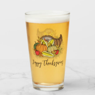 Happy Thanksgiving Autumn Cornucopia Glass