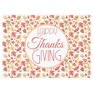 Happy Thanksgiving Autumn Fall Leaves Background Tablecloth