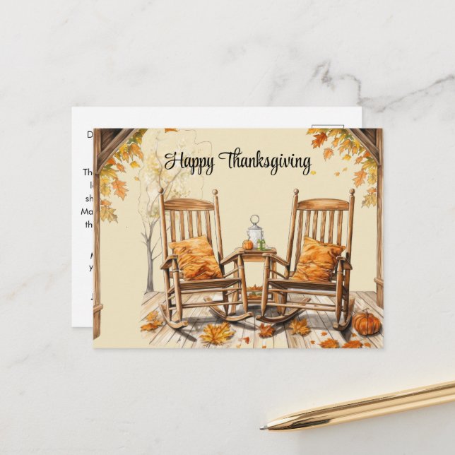 happy thanksgiving autumn fall leaves holiday postcard (Front/Back In Situ)