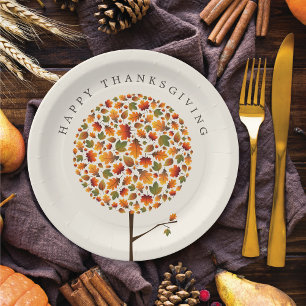 Happy Thanksgiving Autumn Fall Round Pop Tree Paper Plates