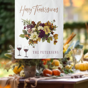 Happy Thanksgiving autumn floral family name Tapestry