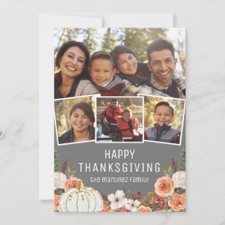 Happy Thanksgiving Autumn Floral Photo Card