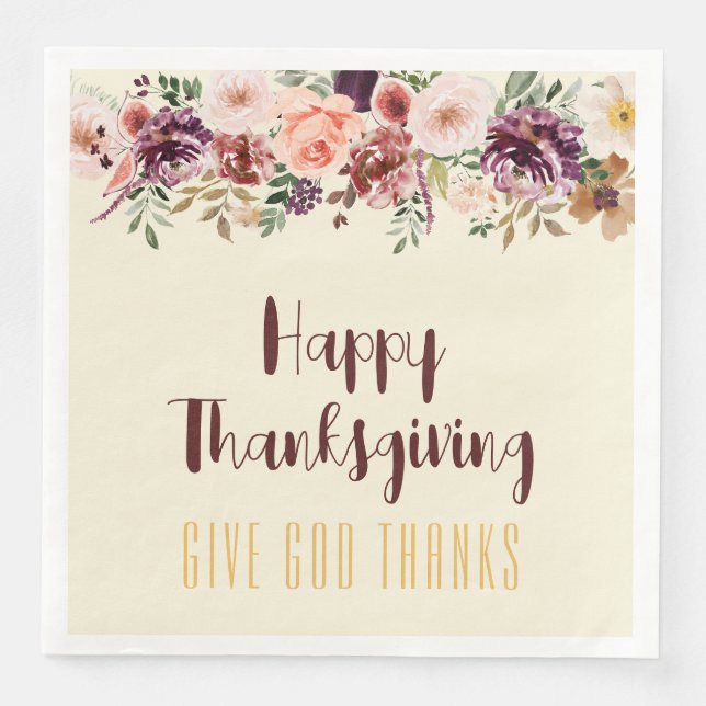 Happy Thanksgiving Autumn Flowers & Figs Paper Dinner Napkins (Front)