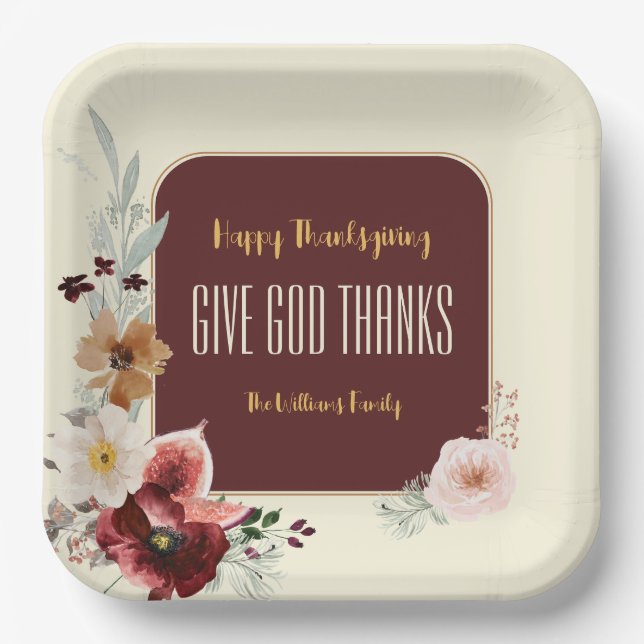 Happy Thanksgiving Autumn Flowers & Figs Paper Plates (Front)