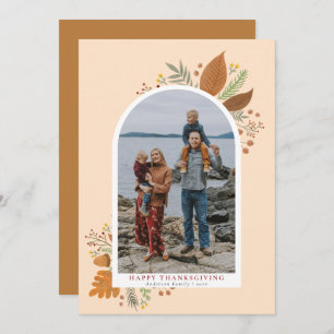 Happy Thanksgiving Autumn Foliage Arch Curve Photo Holiday Card