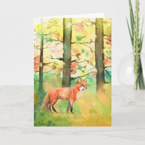 Happy Thanksgiving Autumn Forest Fox Animal Art Ho Holiday Card