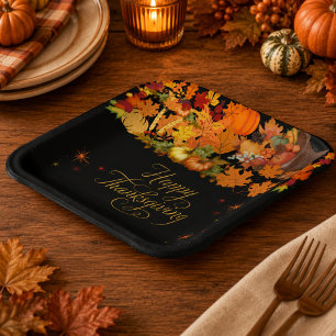 Happy Thanksgiving Autumn Harvest Paper Plates