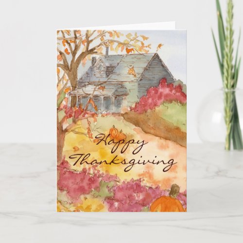 Happy Thanksgiving Autumn Home Landscape Art Holiday Card